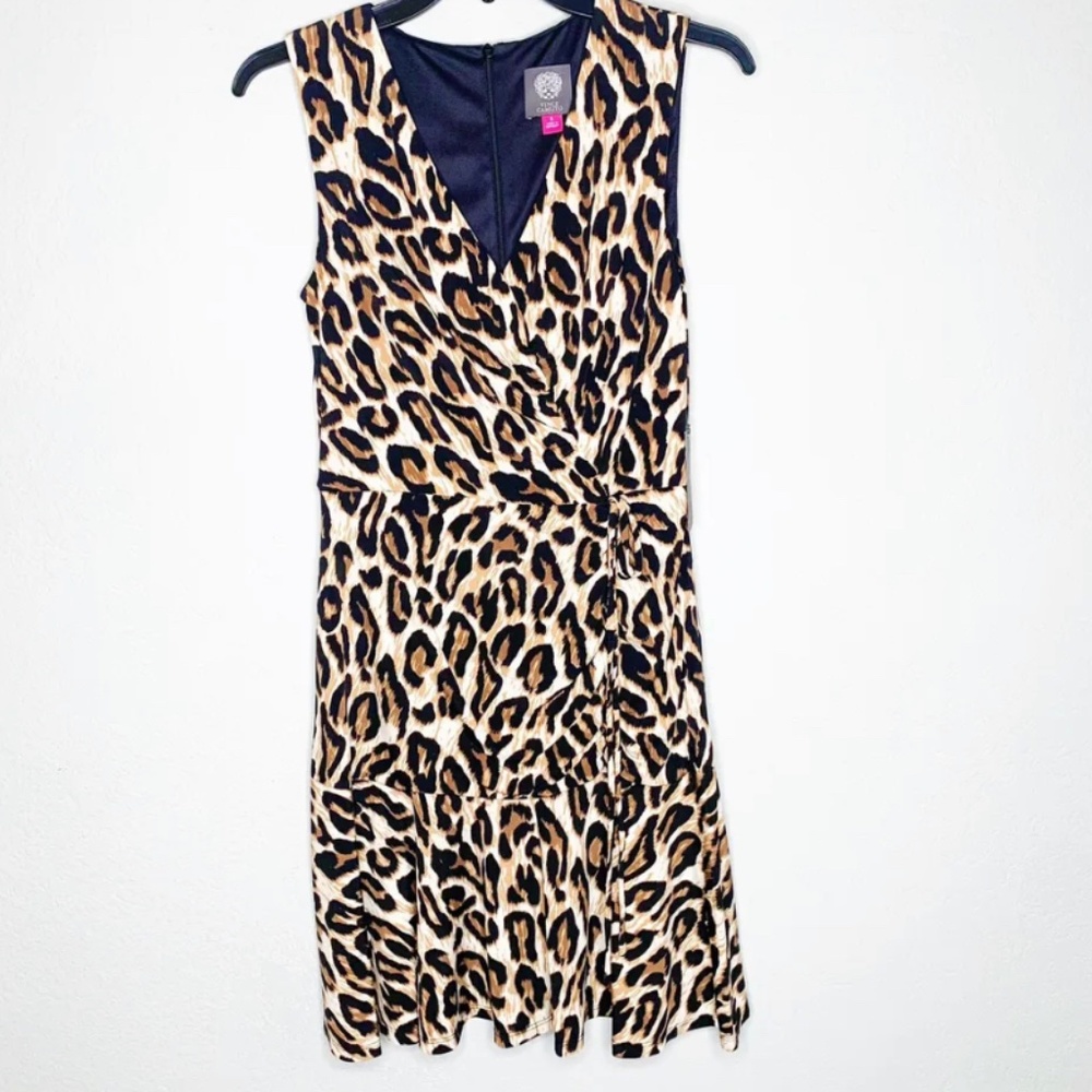 Vince Camuto Animal Print Cocktail Dress Size 6 Leopard Print Ruched Sleeveless